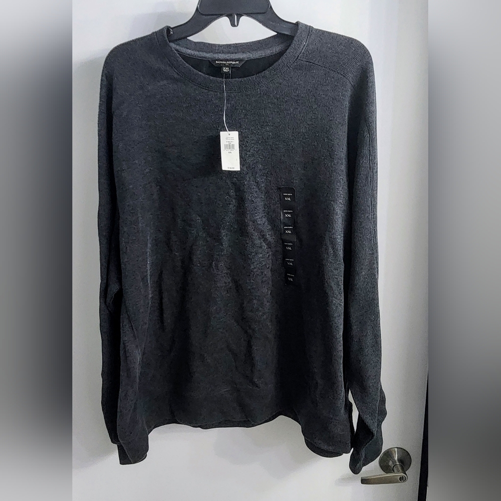 New! Banana Republic Mens Pullover Sweatshirt XXL Ribbed Charcoal Heath w/Tags